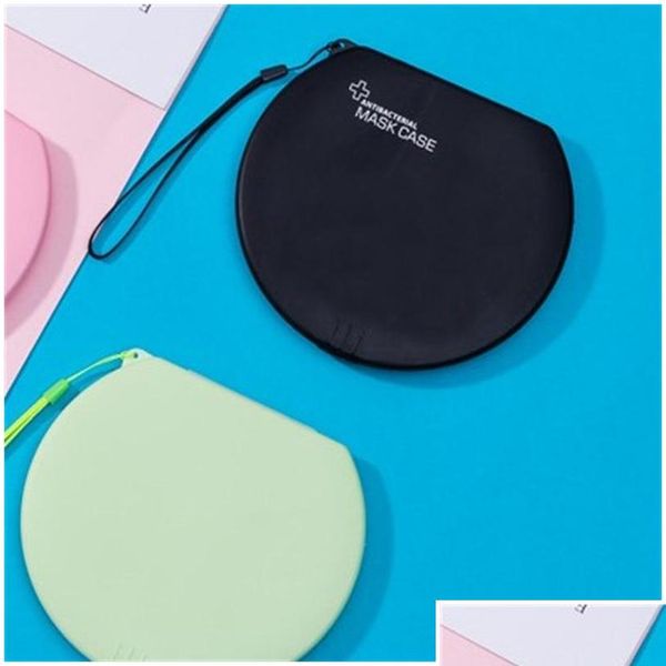 

storage box mask case circular organizer face masks holder frosting plastic black white blue transparent portable qyldtx pets2010