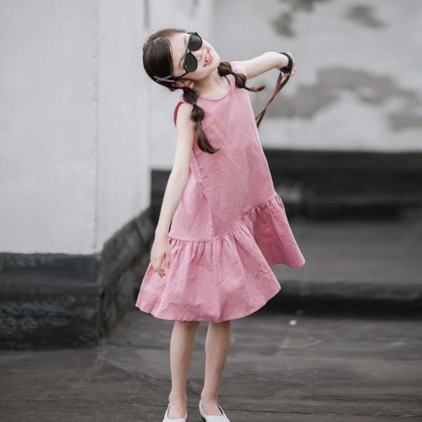 

middle cotton loose hemp school summer drs beach girls' breathable vt short skirt children's korean version ouca, Red;yellow