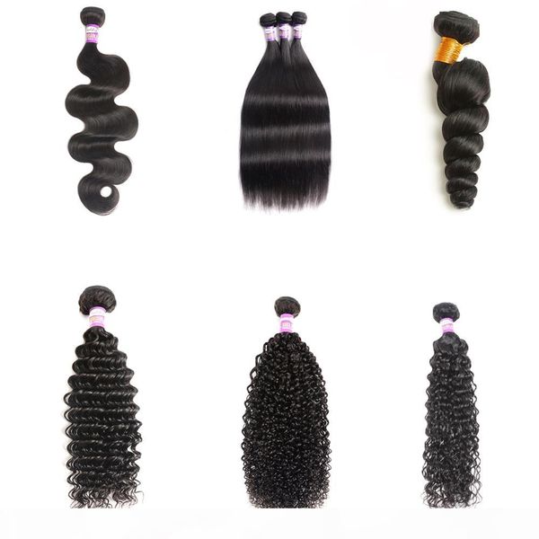 

9a mink brazilian body wave straight deep wave water wave hair unprocessed human hair extensions brazilian body hair weave bundles, Black