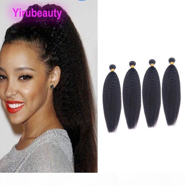 

malaysian 100% human hair extensions 4 bundles kinky straight double wefts natural color soft 95-100g piece kinky hair wholesale, Black