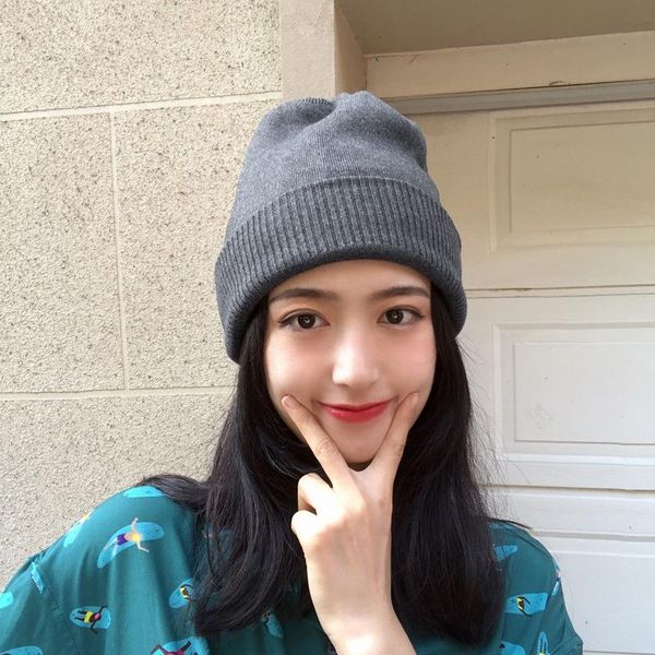 

beanie/skull caps hat women winter woolen all-match cold warm pure color simple couple beanies, Blue;gray