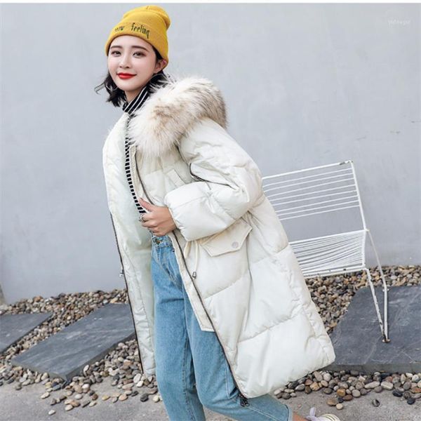 

wjustforu hooded loose long outerwear women casual white duck down jacket outwear warm winter fashion down jacket slim female1, Black