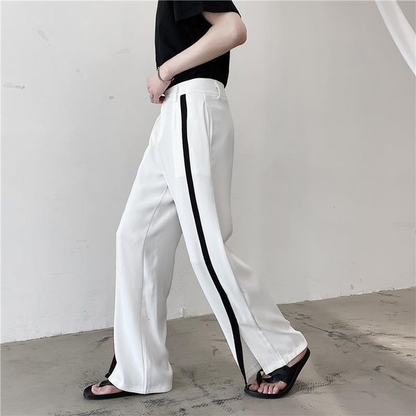 

2020 summer england style unique side split wide leg pants men casual mixed colors suit pants men trouser,m-xxl, Black