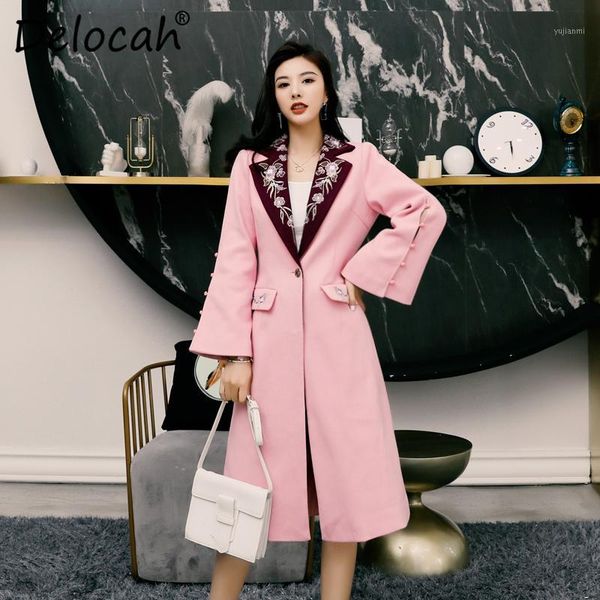 

delocah women 2019 autumn winter new coat runway fashion designer gorgeous embroidery vintage elegant slim warm ladys jacket1, Black