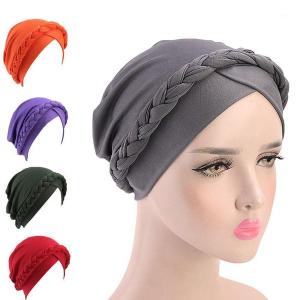 

women braid india caps muslim cancer chemo beanie hair loss turban femme wrap1, Red