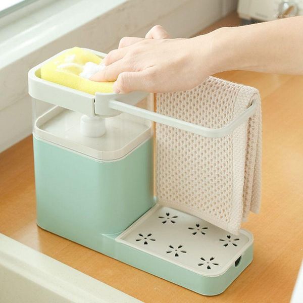 

3 in 1 soap pump dispenser cleaning liquid container sponge holder dishcloth towel rag hanger drain organizer for kitchen bathro1