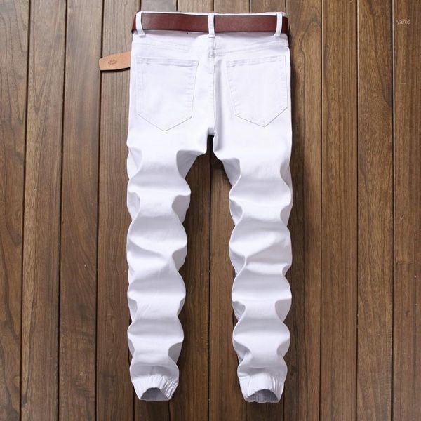 

european man jean pants fashion ripped hole zipper men trousers casual elastic motorcycle pants streetwear slim fit pencil1, Blue