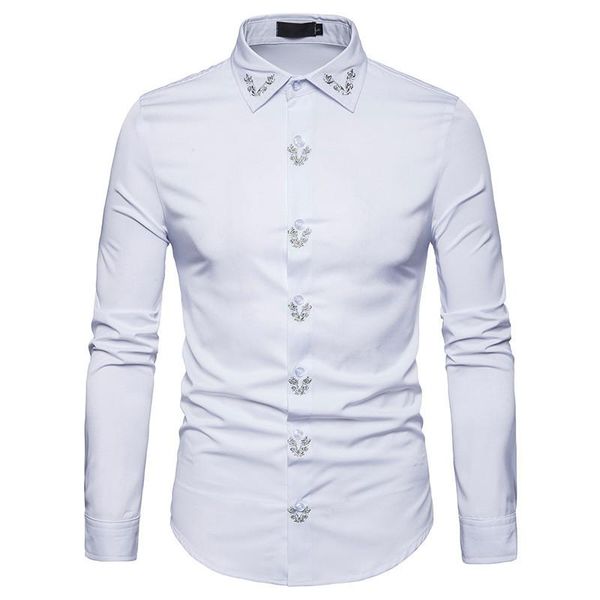 

fashion brand shirt autumn men slim fit long sleeve casual scial male embroidery blouses, White;black