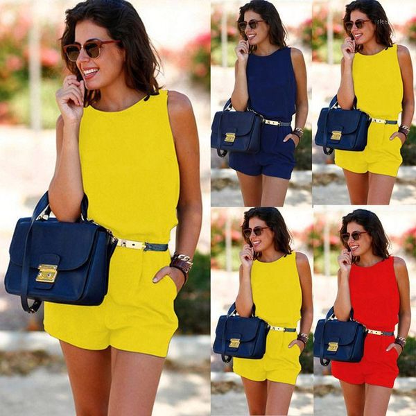 

summer solid shorts femme with blet body feminino women ladies pockets clubwear party jumpsuit romper playsuits1, Black;white