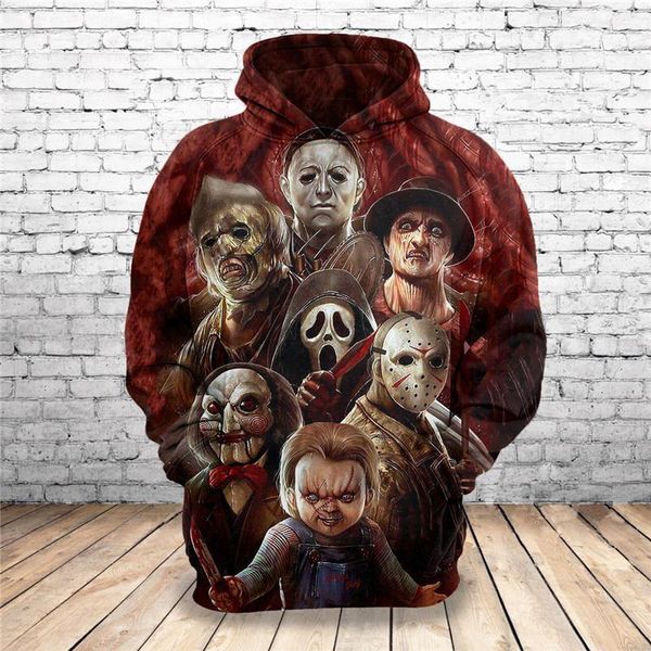 

2019 new sweatshirt movie freddy jason chucky 3d printed hoodies fashion pullovers men clothing drop shipping, Black