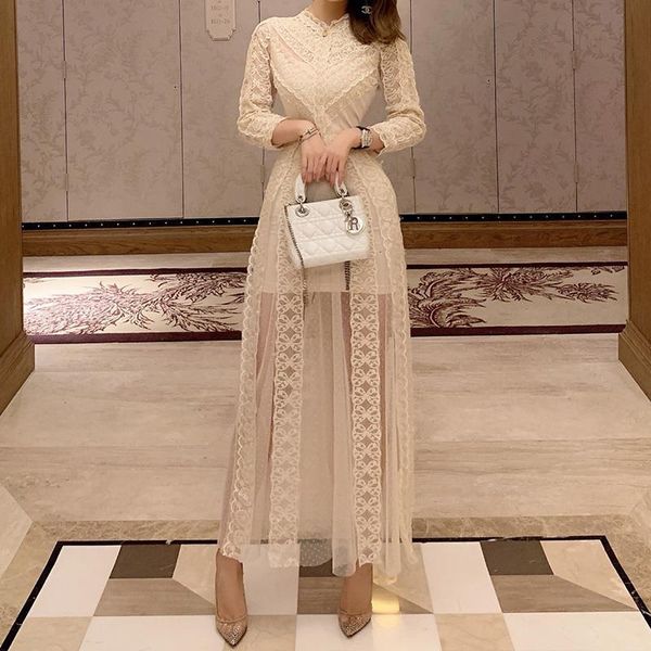 

2021 new spring woman dress mesh embroidery high waist elegant party mexi dresses female spring lace vestidos, Black;gray