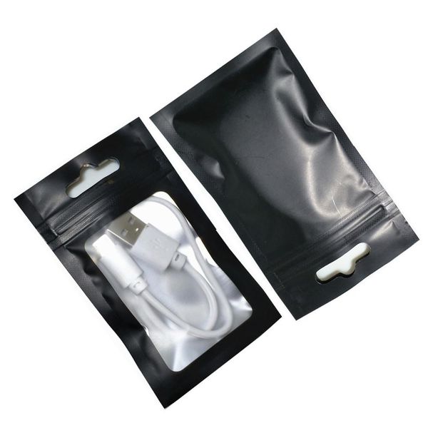 

200pcs matte clear black aluminum foil ziplock packing pouches data line snack nuts storage bag mylar zipper bags with hang hole h bbyzjr