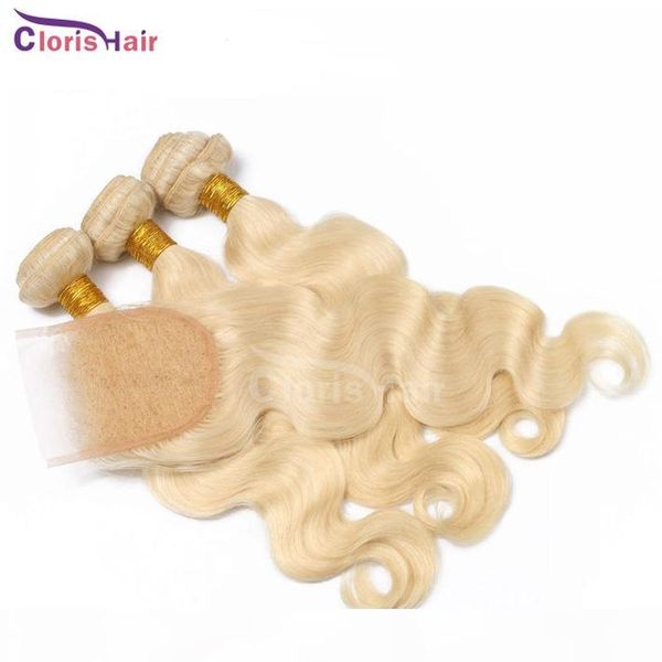 

body wave raw virgin indian blonde weaves closure 613 human hair bundles with lace closure wavy blonde hair extensions and closure, Black;brown