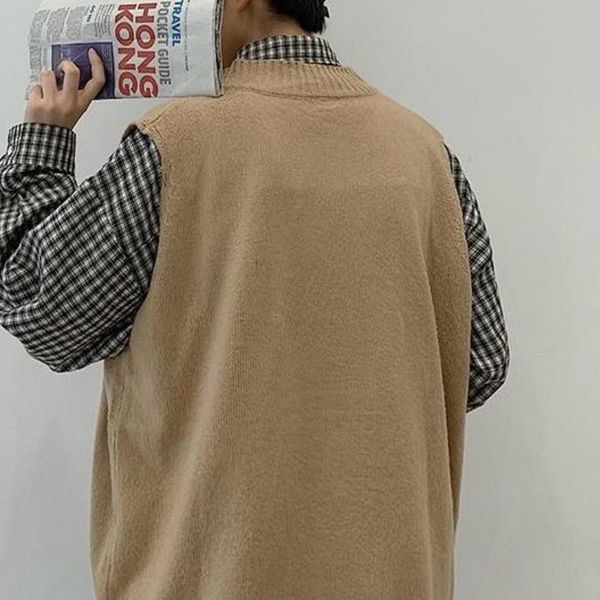 

жилет для свитера мужчины сплошные v шеи пожимают шикарные стильные без рукавов мужские жилеты жилеты уличная одежда корейский стиль простой, White;black