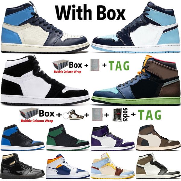 

2020 with box jumpman 1 1s mens basketball shoes obsidian unc twist travis scotts turbo green chicago sport trainers sneakers size 36-47