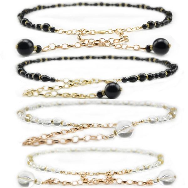 

women ladies crystal beads gold chain skinny long belt dress corset waistband blthg0022, Black;brown