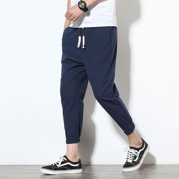 

2018 brand summer autumn cotton linen casual harem pants men fashion thin slim fit pencil male trousers clothing m-5xl1, Black