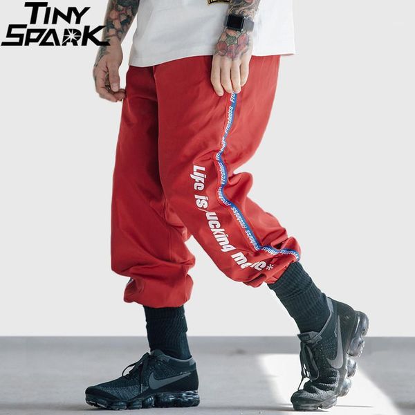 

harajuku side stripe pants jogger men hip hop pants streetwear vintage ribbon sweatpant casual track trousers 2018 summer autumn1, Black