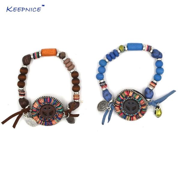 

handmade bohemia jewelry friendship bracelets tassel charm bracelets peace symbol beads, Black