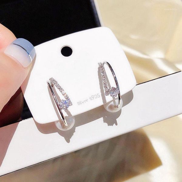 

migga crystal paved c shaped imitation pearl stud earrings for women cubic zirconia jewelry1, Golden;silver