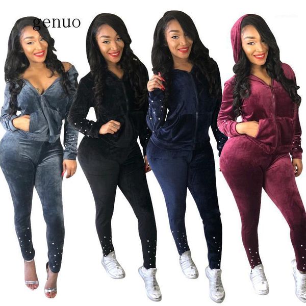 

tracksuit 2 piece set women pant + hooded zipper jacket velvet sweatshirt sweatpants suit women casual matching set female1, Gray