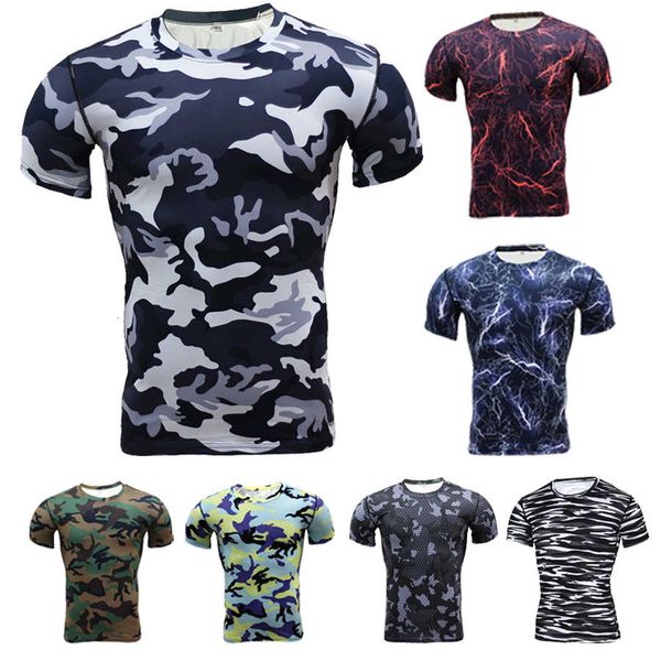 

summer quick-drying compression sports fitness gym running men's motion t-shirts, White;black