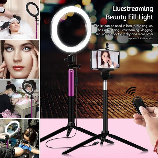 

16cm/6 inch diameter 3200k-5600k bicolor ring video light kit 3 lighting modes equipped with ball head with phone remote control