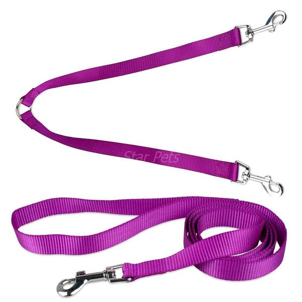 

4 colors 3 sizes 48\"length nylon belt 2 way double dog coupler with walking leash bbyjme