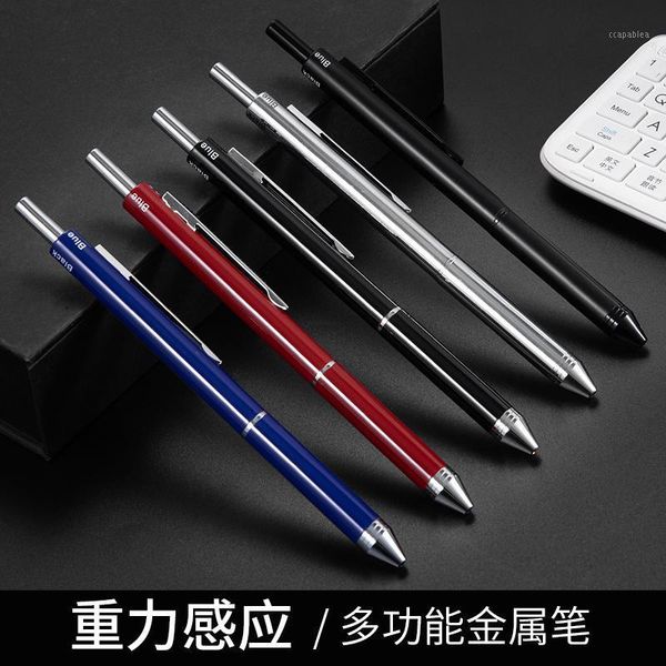 

4 in 1 multifunction pens 0.5mm black blue red refill gel pen mechanical pencil ink office school writing1, Blue;orange