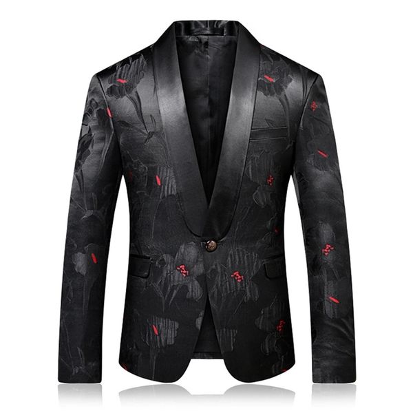 Blazer rosso nero Abiti masculino slim Uomo Blazer da cerimonia nuziale Bottone singolo per uomo Giacca elegante 201106