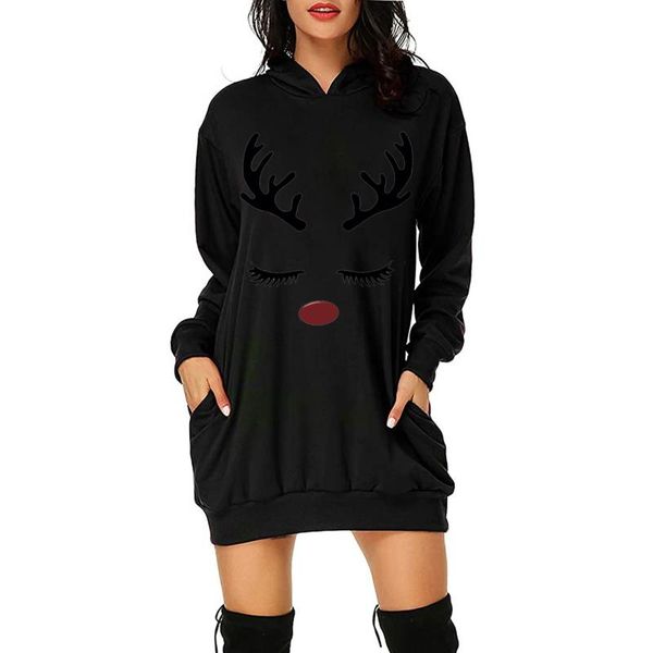 

women's hoodies & sweatshirts woman christmas dress sleeveless snow elk patchwork santa claus print xmas party elegant dresses for wome, Black