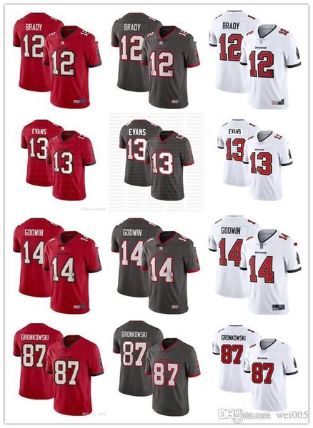 

men women youth tampa bay buccaneers 14 chris godwin red 12 tom brady grey 87 rob gronkowski white football jersey 13 mike evans, Black;red