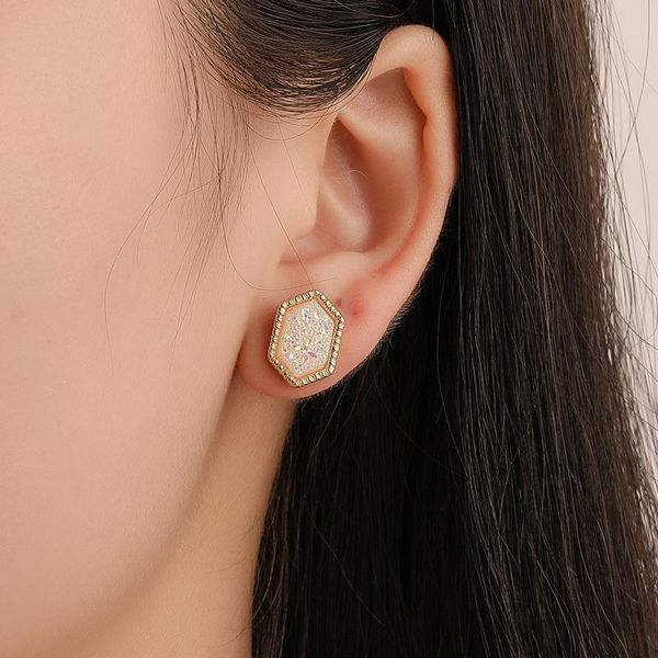

stud harajuku simple geometric polygonal oval earrings fantasy star frosted colorful jewelry, Golden;silver