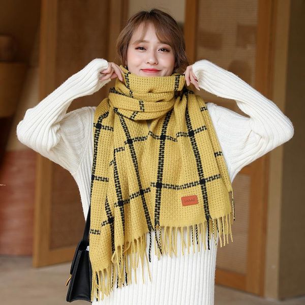 

scarves autumn and winter knitted cashmere scarf women's long version to keep warm tassels student casual all-match shawl, Blue;gray