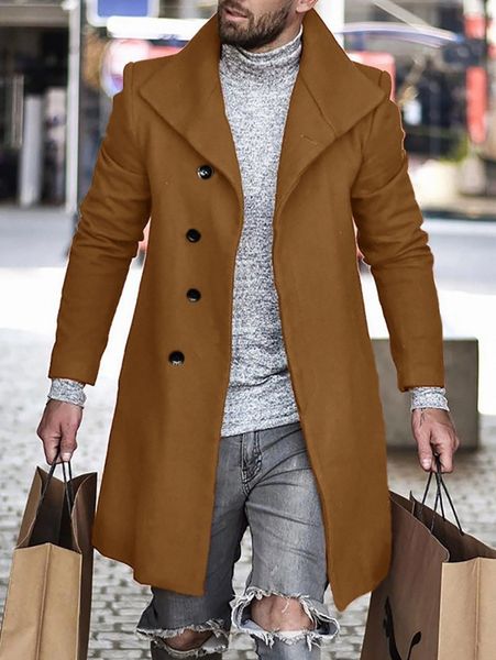 

men solid collar neck overcoat h8mp#, Black;brown