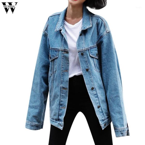 

womail coats and jackets women loose long sleeve jeans coat retro cowboy denim loose casual jackets blue outerwear1, Black;brown