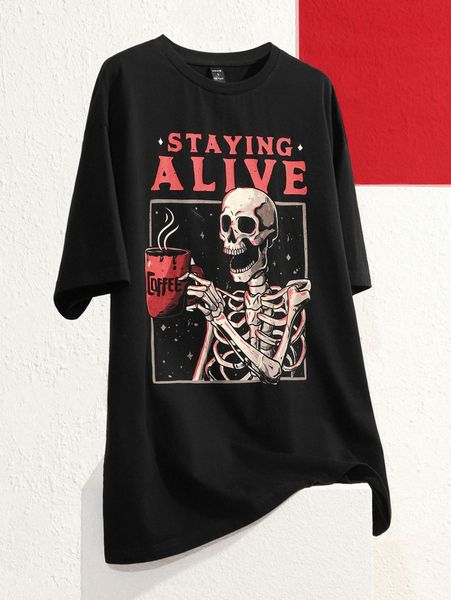 

x eduely slogan & skeleton graphic drop shoulder tee 22qc#, White