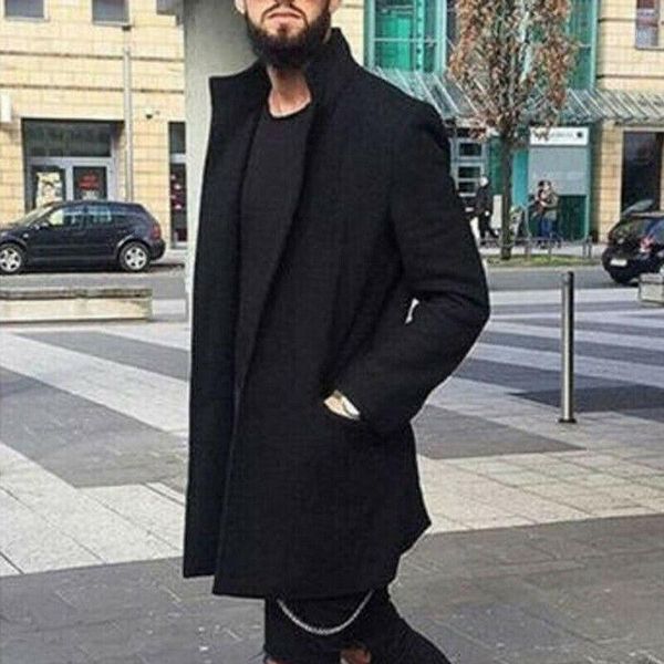 

men casual style wool or blends full sleeve length none decoration conventional cuff style soild pattern type1, Black
