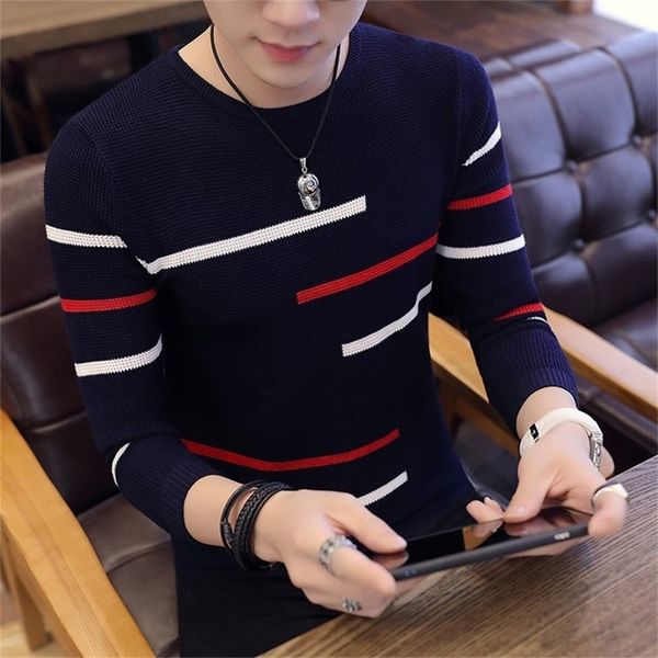 

slim style navy sweaters and men long sleeve knitted sweater homme winter pullovers warm ployester coat 201214, White;black