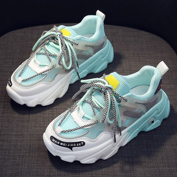 

женщина коренастые кроссовки сетки повседневные туфли для женщин вулканизированные туфли платформа дышащая корзина женские модные кроссовки, Black