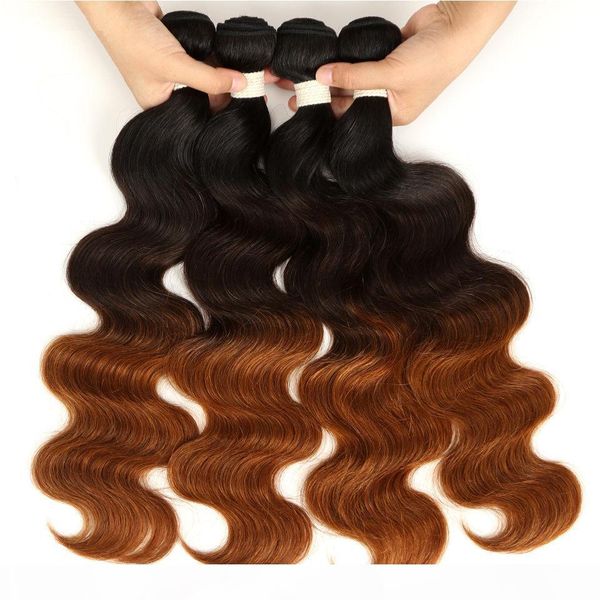 

ombre peruvian hair weave 4 bundles three tone unprocessed human hair body wave t1b 4 30 wavy human hair extensions, Black