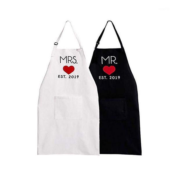 

aprons 2pcs black and white work apron kitchen cooking stain-proof household cotton couple oil-proof overalls1