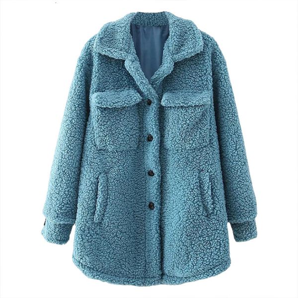 

2021 new winter fashion 2-thick turn-down collar mid-length woman's lamb wool jacket all-match fall clothes bpx1, Black
