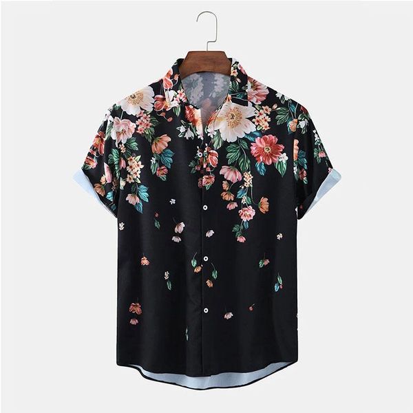 

men's casual shirts men's casual shirts printed shirt summer large size loose lapel short sleeve black thin vacation, White;black