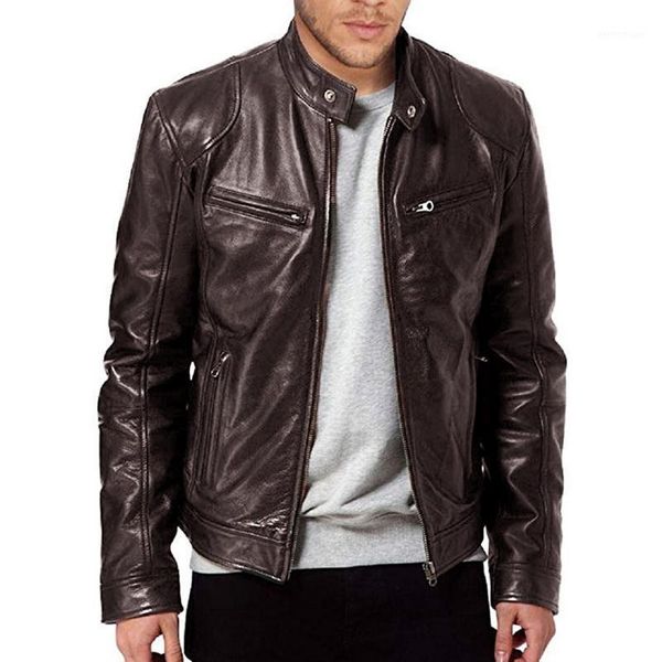 

men's jackets leather jacket men's autumn winter long sleeve stand collar motorcycle windproof zip male casual pu outwear1, Black;brown