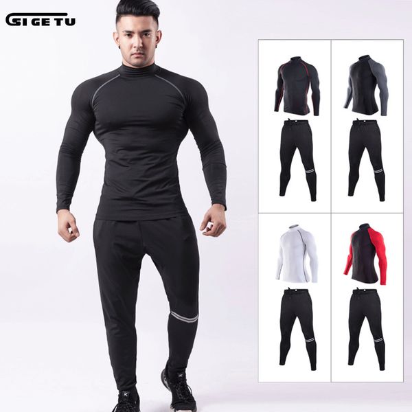 

fitness wear men's high collar long sleeve quick drying t-shirt sweat basketball running suit winter muscle brother, Gray