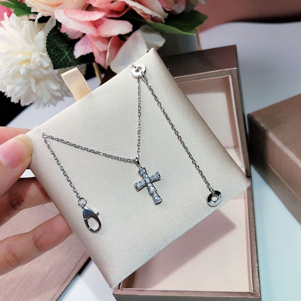 

s925 sterling silver cross necklace electroplating platinum twinkle lady of fame high-end quality gift giving women's necklace ing