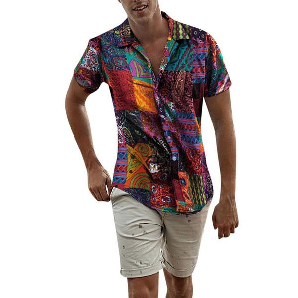 

summer men shirt hawaiian ethnic short sleeve casual cotton linen printing hawaiian shirt blouse camisas hombre koszula hawajska, White;black