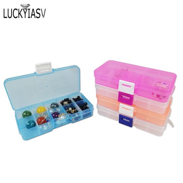 

plastic 10 grid storage boxes slots adjustable packaging transparent tool case craft organizer box jewelry accessories, Pink;blue