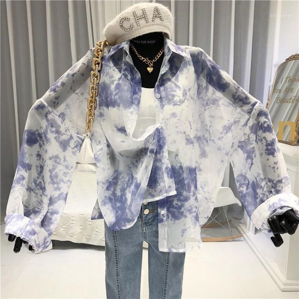 

thin see through casual shirts turn-down collar streetwear loose chiffon tunic with long sleeves camisas femininas elegantes1, White